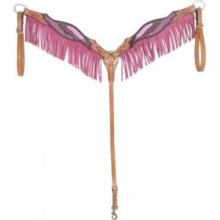 Western Rawhide Country Legend Gator And Feathers Breastcollar - Golden/Pink