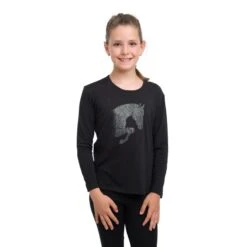 Cavalliera Kids' Jumping Star Long Sleeve Cotton Top - Black