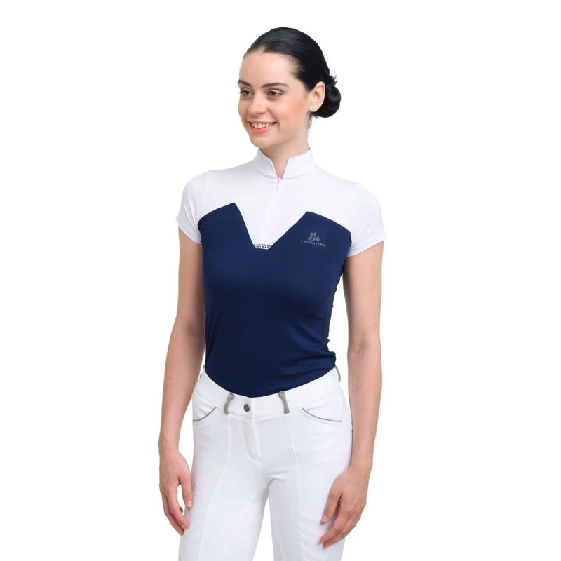 Cavalliera Women's POP Short Sleeve Show Shirt - White/Navy Blue 3 Cavalliera Women's POP Short Sleeve Show Shirt - White/Navy Blue