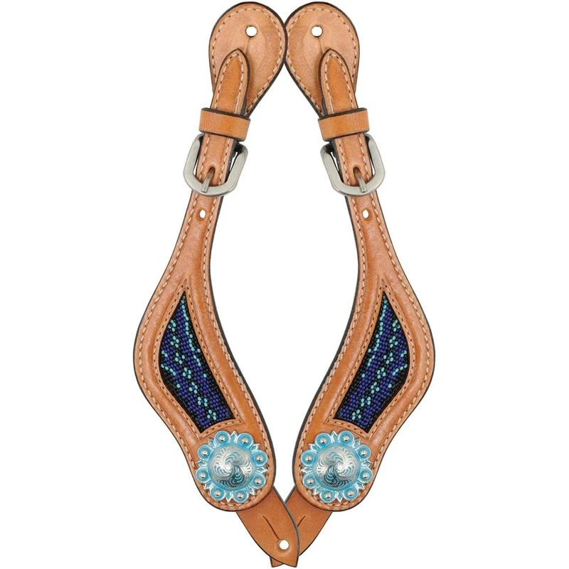 Western Rawhide Turquoise Beads Spur Straps - Golden 3 Western Rawhide Turquoise Beads Spur Straps - Golden