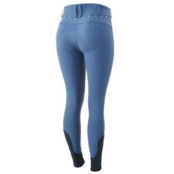 Horze Women's High Waist Full Seat Breeches W/Crystals - Bering Sea Blue