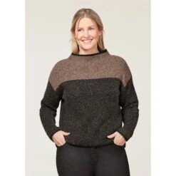 EQL Women's Funnel Neck Herringbone Sweater - Truffle -Equestrian Supplies Sale 694739 800 800