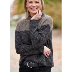 EQL Women's Funnel Neck Herringbone Sweater - Truffle -Equestrian Supplies Sale 694744 800 800