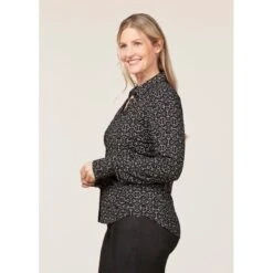 EQL Women's Ruched Button Front Long Sleeve Shirt - Black Mixed Bits -Equestrian Supplies Sale 698716 800 800