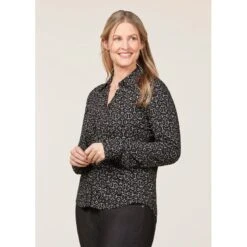 EQL Women's Ruched Button Front Long Sleeve Shirt - Black Mixed Bits -Equestrian Supplies Sale 698717 800 800
